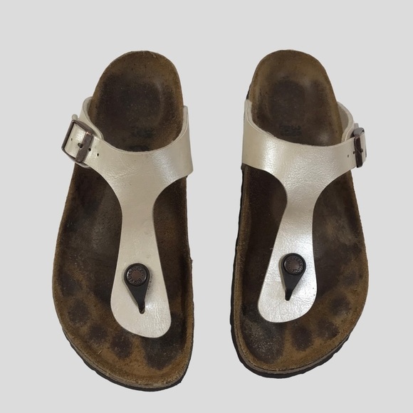 Birkenstock Shoes - Birkenstock Sandals: Gizeh Birko-Flor Pearl White 38 L7